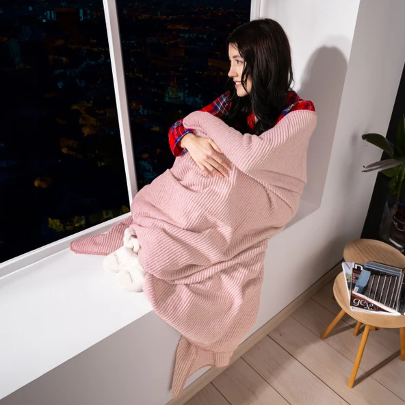 Pamuk Battaniye Tek Kişilik Tv Battaniyesi 130x170cm Pembe - Resim 2