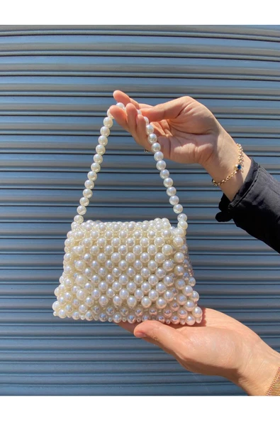 El Örmesi - İnci Zarafetiyle Mini El Çantası - Günlük ,Özel Gün (Nikah,Düğün) - Resim 2