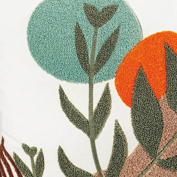 Beyaz Kumaş Punch Nakışlı Dekoratif Kırlent Kılıfı 45 X 45 Cm - Resim 2