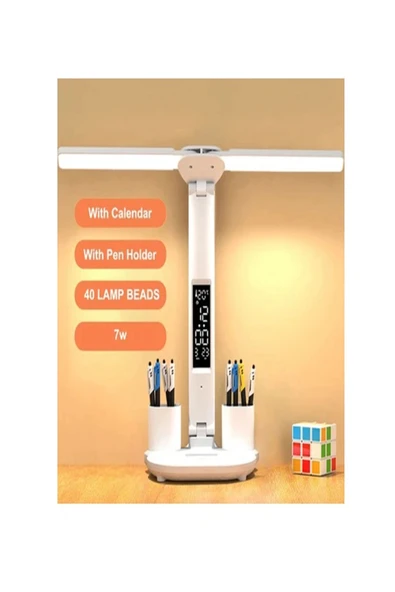 Led Dokunmatik Katlanabilir Masa Lambası Takvim Sıcaklık Saat Şarjlı Masa Lambası - 3