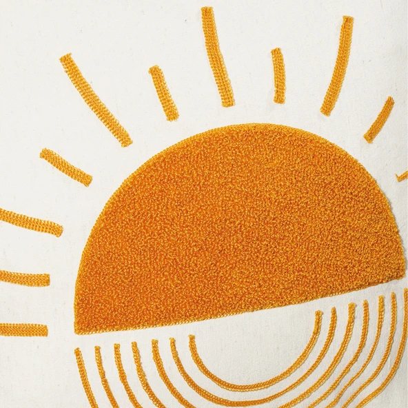 Beyaz Kumaş Punch Nakışlı Dekoratif Kırlent Kılıfı 45 X 45 Cm - Resim 2