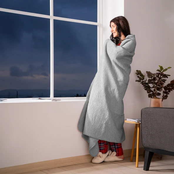 Pamuk Battaniye Tek Kişilik Tv Battaniyesi 150x200cm Gri - 3