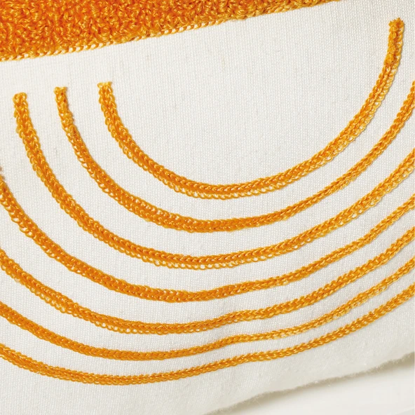 Beyaz Kumaş Punch Nakışlı Dekoratif Kırlent Kılıfı 45 X 45 Cm - Resim 3