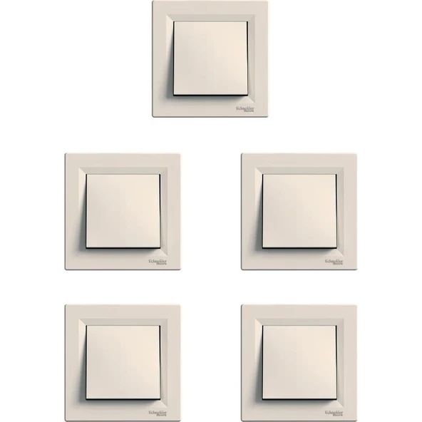 Schneider Electric Asfora Serisi Krem Tekli Anahtar 5li Paket Çerçeve Dahil ürün görseli 1