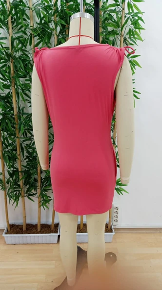 Kadın Kruvaze Yaka Büzgü Ve Aksesuar Detay Sandy Mini Elbise - Resim 5