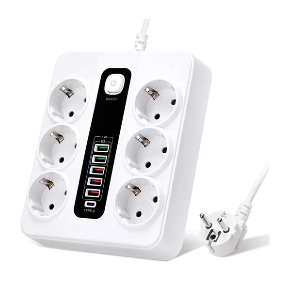 Hp-h04 3000w 10amper 6’lı 2metre Uzatma Kablolu Çoklu Termal Akım Priz - Resim 2