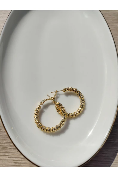 Gold Altın Sarmalı Halka Küpe - 1