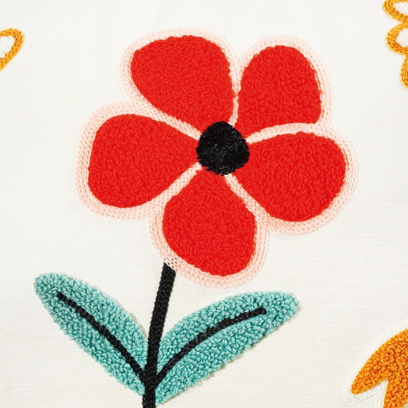 Beyaz Kumaş Punch Nakışlı Dekoratif Kırlent Kılıfı 45 X 45 Cm - Resim 2