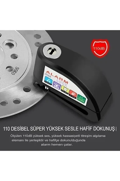 Alarmlı Disk Kilidi Motorsiklet Scooter Bisiklet Sesli Alarm 110 Desibel Yüksek Ses - 6
