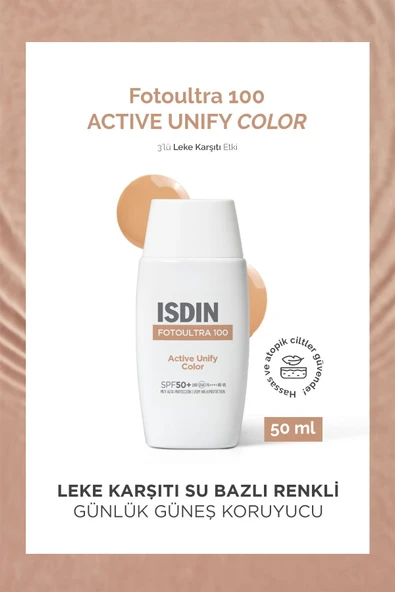 ISDIN Fotoultra 100 Active Unify Color Spf 50 50 ml Leke Karşıtı Su Bazlı Renkli Yüz Güneş Kremi ürün görseli