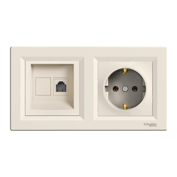 Uzm Light Asfora Krem İkili Set Nümeris RJ11 ve Topraklı Priz ürün görseli 1