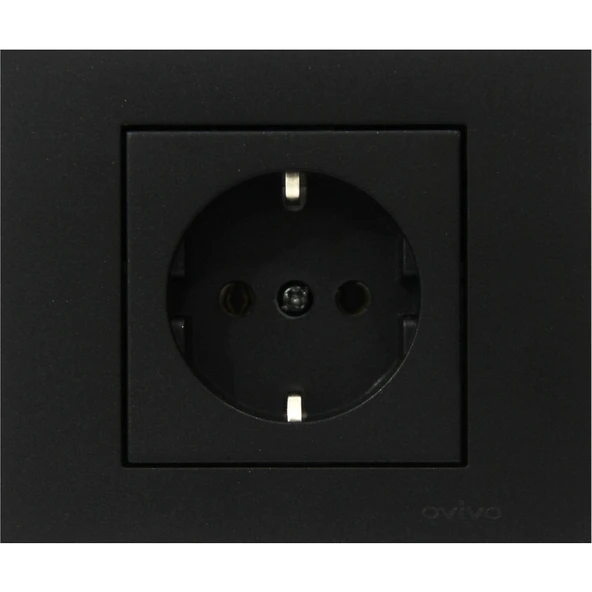 Ovivo Grano Siyah Topraklı Priz Çerçeveli ürün görseli 1