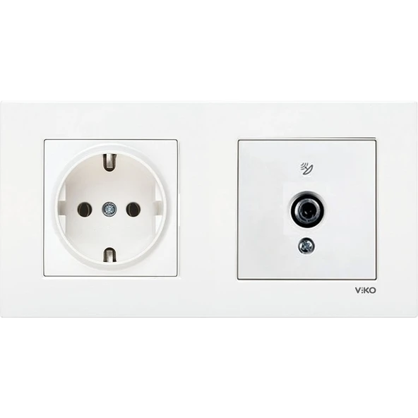 Viko Karre Beyaz 2'li Set Topraklı Priz ve F Konnektör Uydu Priz Set ürün görseli
