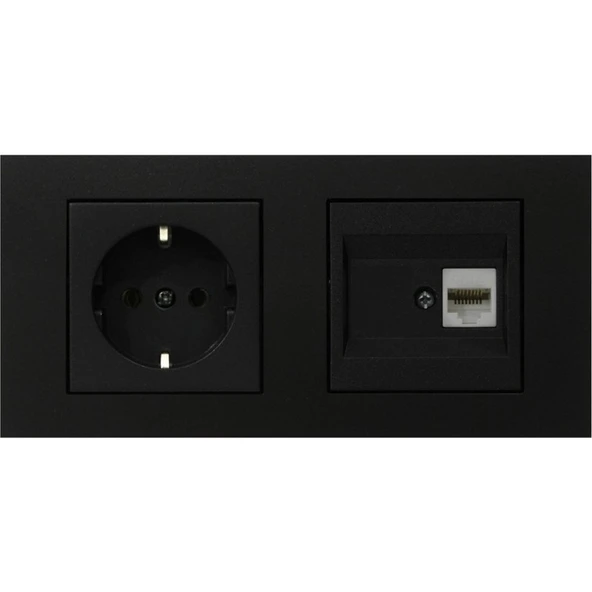 Ovivo Grano Siyah 2'li Set Topraklı Priz ve Cat5 Data Priz Set ürün görseli 1