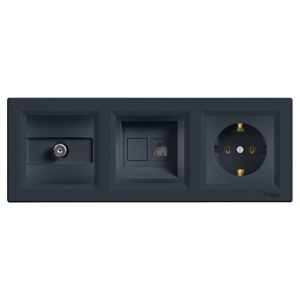 Uzm Light Asfora Antrasit Üçlü Set Tv Uydu Priz, Nümeris, Topraklı Priz ürün görseli