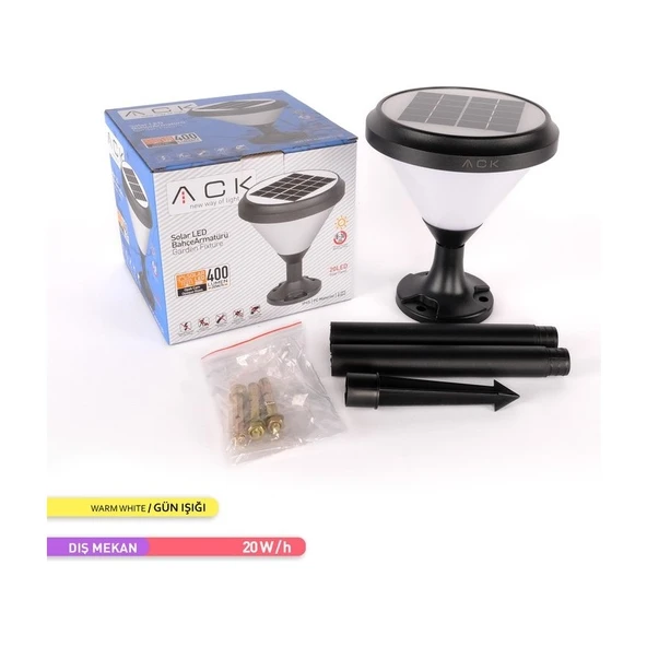 Ack Solar LED Bahçe Armatürü Opak Cam 3000K Günışığı Set Üstü ve Kazıklı Güneş Enerjili Bahçe Aydınlatması - 4