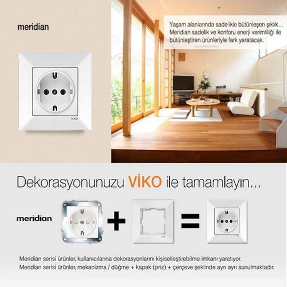 Viko Karre/meridian Beyaz Topraklı Priz VİKO-9096 7008 - Resim 2