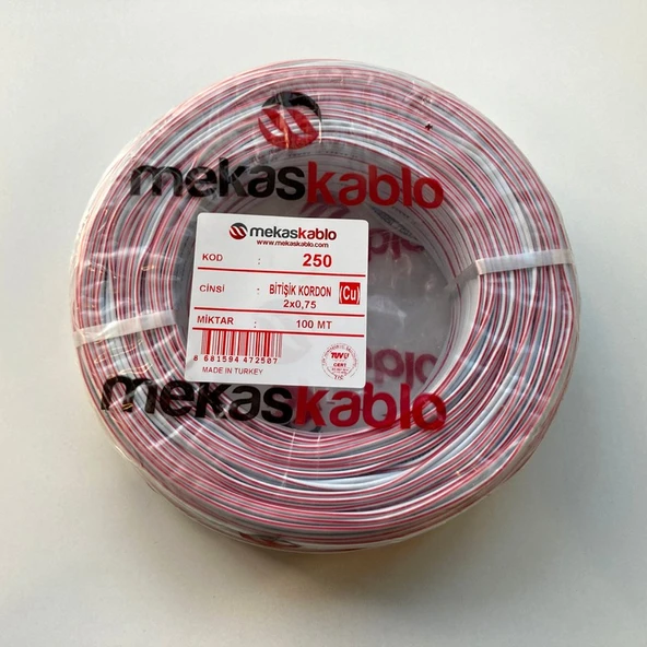 Mekas Bitişik Kordon Kablo 2x0,75 Kırmızı Beyaz 100 Metre ürün görseli 1
