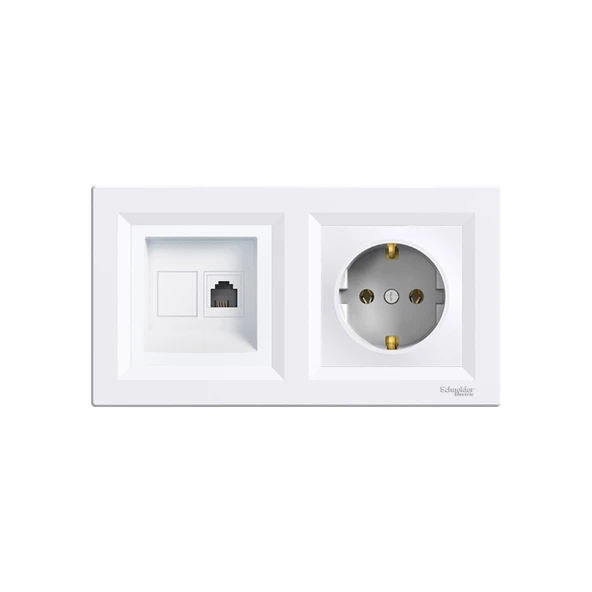 Uzm Light Asfora Beyaz Ikili Set Nümeris RJ11 ve Topraklı Priz ürün görseli 1