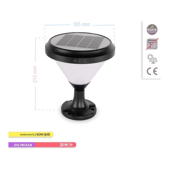 Ack Solar LED Bahçe Armatürü Opak Cam 3000K Günışığı Set Üstü ve Kazıklı Güneş Enerjili Bahçe Aydınlatması - 5