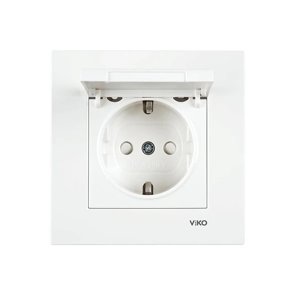 Viko Karre Çocuk Korumalı Kapaklı Topraklı Priz - Beyaz ürün görseli