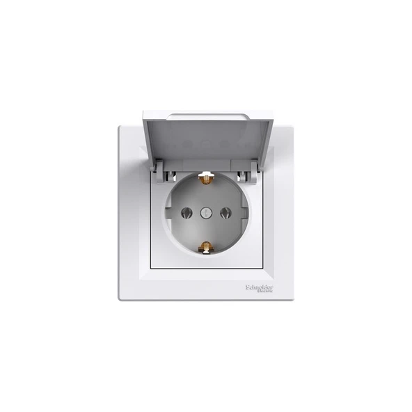 Schneider EPH3100121 Asfora Beyaz Kapaklı Topraklı Çerçeveli Priz - Resim 3
