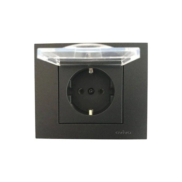 Ovivo Grano Metalik Siyah Kapaklı Topraklı Priz ürün görseli