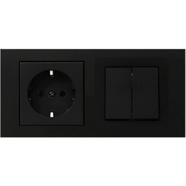 Ovivo Grano Siyah Topraklı Priz + Komütatör (Ikili) Anahtar Set ürün görseli 1