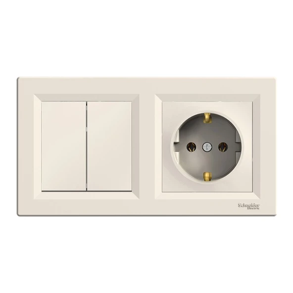 Uzm Light Asfora Krem İkili Set Topraklı Priz ve Komütatör İkili Anahtar ürün görseli