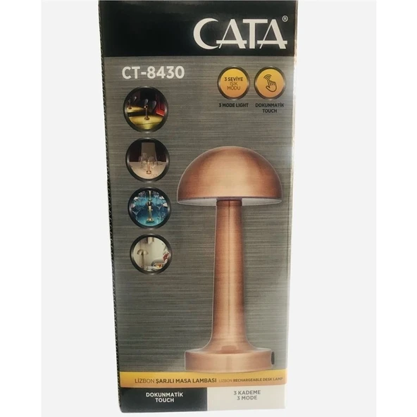 Cata Ct-8430 Retro Bakır Dokunmatik Şarjlı Led Masa Lambası ürün görseli