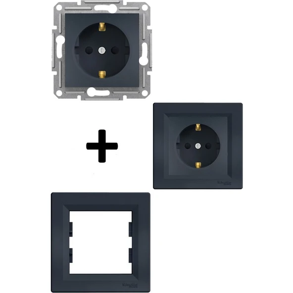 Schneider Electric Schneider Asfora Plus Antrasit Topraklı Priz Çocuk Korumalı Çerçeveli - EPH2900271 ürün görseli
