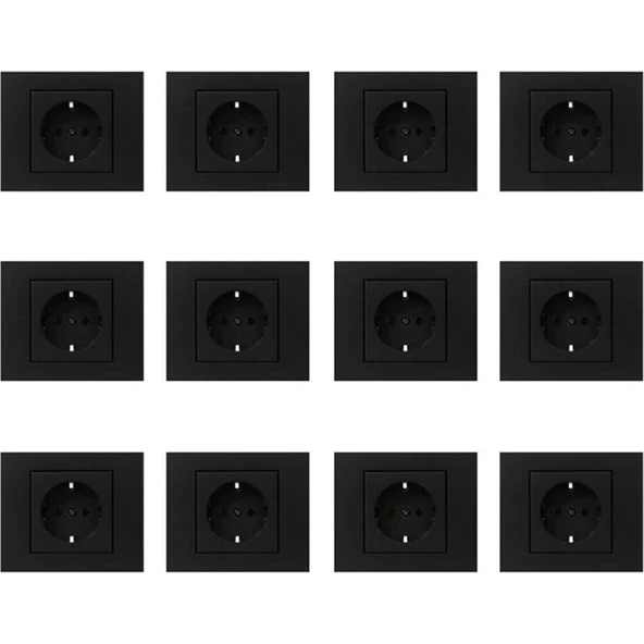 Ovivo Seldur Grano Siyah Topraklı Priz 12 Adet Çerçeve ürün görseli