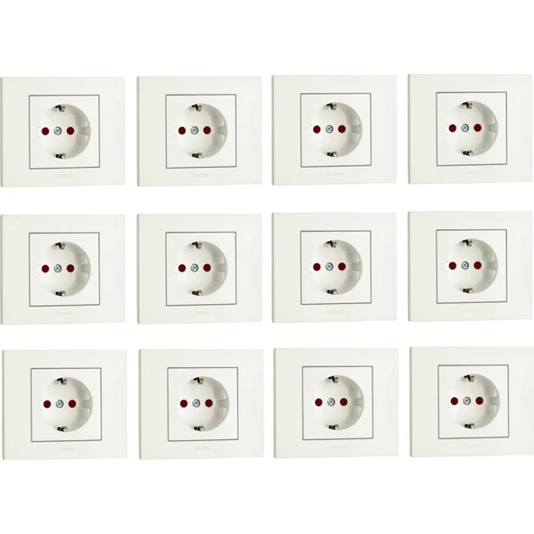 Ovivo Grano Beyaz ÇK Topraklı Priz Çerçeveli 12 ADET ürün görseli 1