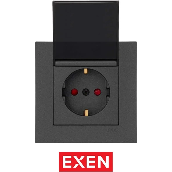 Exen Karell Antrasit Kapaklı Çocuk Korumalı Topraklı Priz ürün görseli