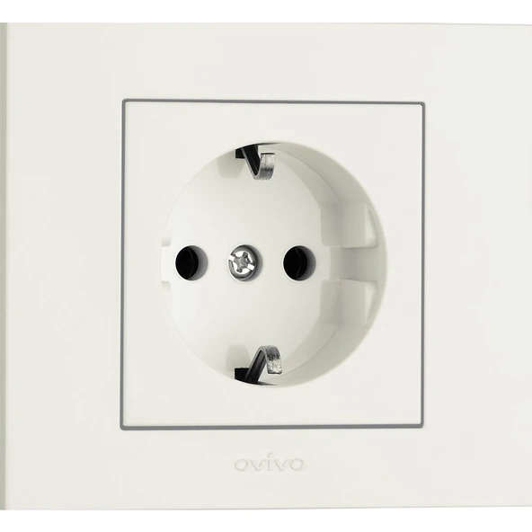 Ovivo Grano Beyaz Topraklı Priz Çerçeveli ürün görseli