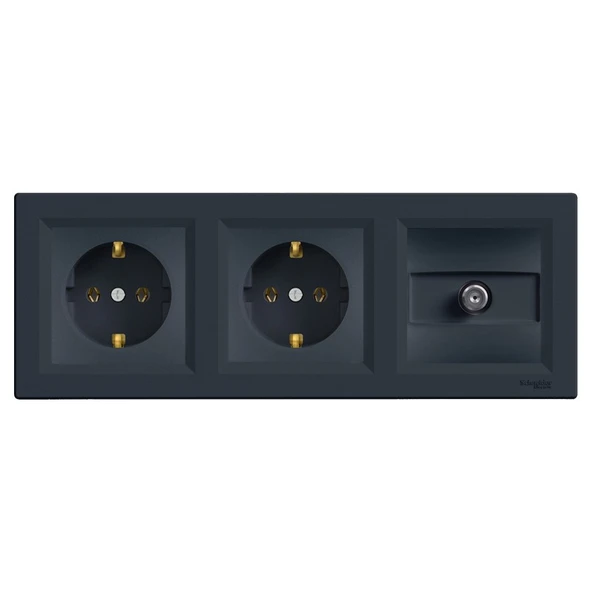 Uzm Light Asfora Antrasit Üçlü Set 2 Adet Priz ve Tv, Uydu Priz ürün görseli