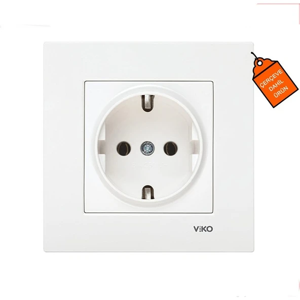 Viko Karre Topraklı Priz Beyaz + Çerçeve ürün görseli 1