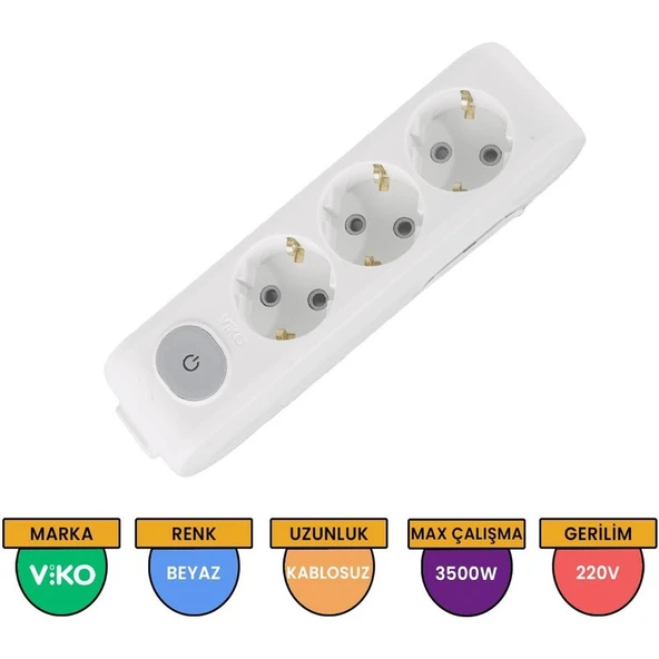 Viko 3'lü Priz Anahtarlı Topraklı Klemensli Çocuk Kilitli ürün görseli