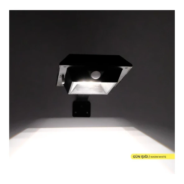Ack Sensörlü LED Solar Bahçe Armatürü Güneş Enerjili Duvar Aydınlatması 3000K Günışığı - 2 Kademeli ürün görseli