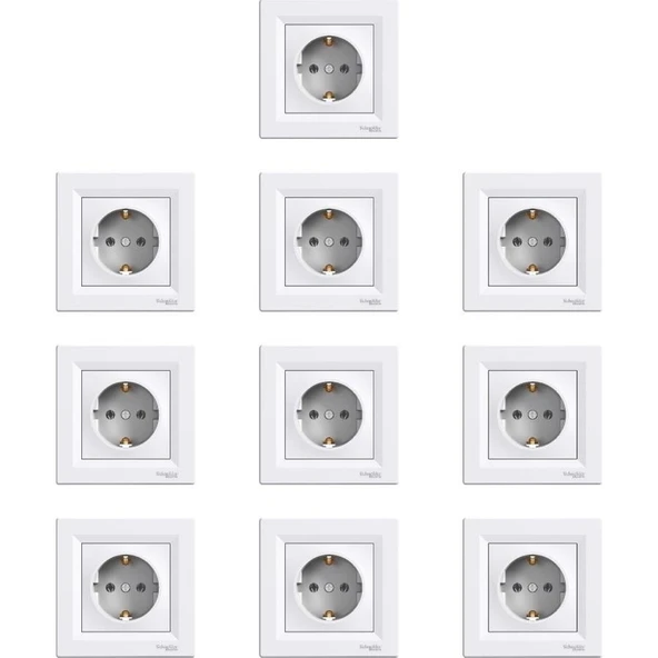 Schneider Electric Asfora Serisi Beyaz Topraklı Priz 10 Lu Paket ürün görseli