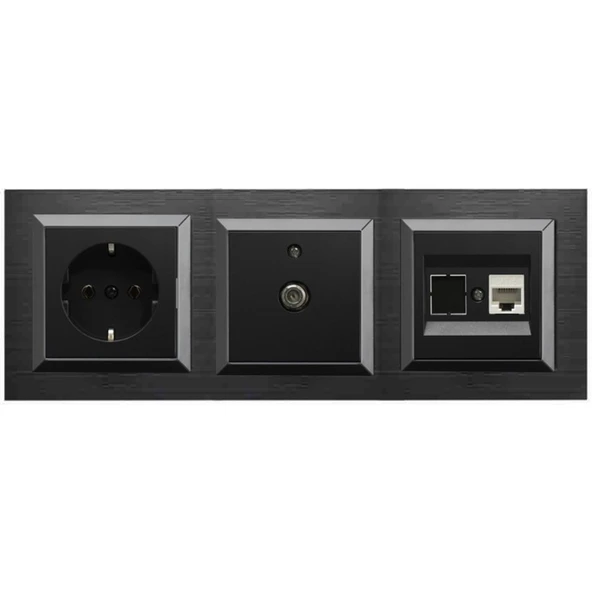 Ovivo Quantum Siyah 3'lü Set Topraklı Priz, F Konnektör ve Nümeris Cat3 Telefon Priz Set ürün görseli