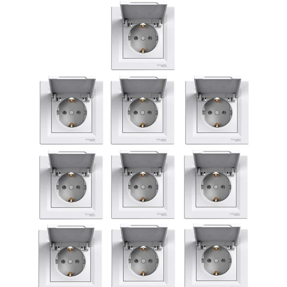 Schneider Asfora Beyaz Kapaklı Topraklı Priz Çerçeveli 10 Adet EPH3100121 ürün görseli 1