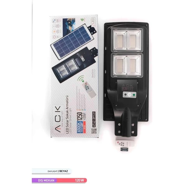 Ack 240 LED Li LED Solar Sokak Armatürü Siyah Kasa 6500K Beyaz Işık 3.2V 120W - 2