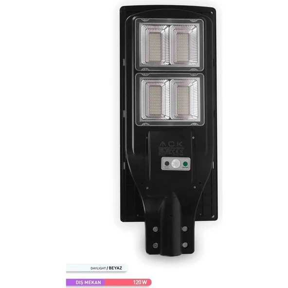 Ack 240 LED Li LED Solar Sokak Armatürü Siyah Kasa 6500K Beyaz Işık 3.2V 120W - 1