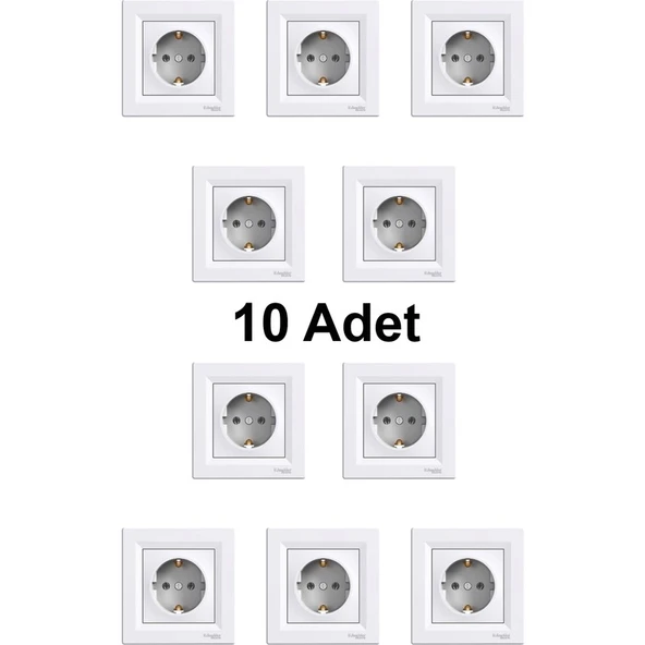 Schneider Asfora Beyaz Topraklı Priz 10 ADET - Çerçeveli ürün görseli 1