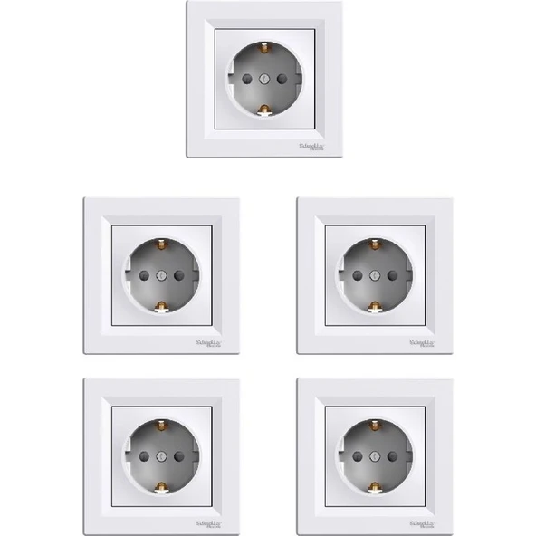 Schneider Electric Asfora Serisi Beyaz Topraklı Priz 5li Paket Çerçeve Dahil ürün görseli 1