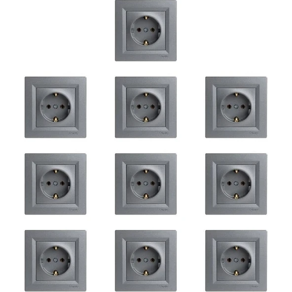 Schneider Electric Asfora Plus Serisi Çelik Topraklı Priz 10 Lu P ürün görseli 1