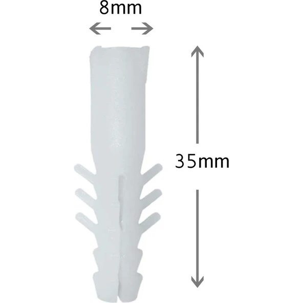 Mutlusan Plastik Dübel 8Mm Beyaz (100'Adet) - 1
