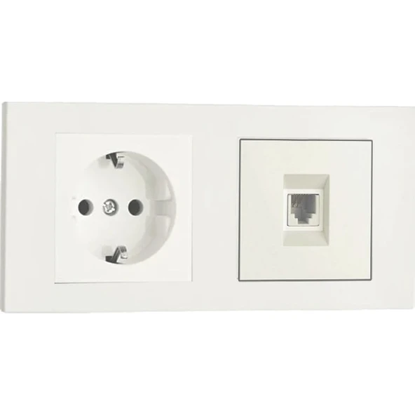 Ovivo Grano Beyaz 2'li Set Topraklı Priz ve Telefon Nümeris Cat3 Set ürün görseli 1