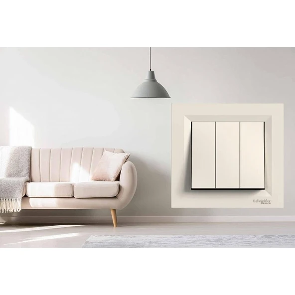 Schneider Asfora Krem Üçlü Anahtar - Çerçeveli - Resim 5